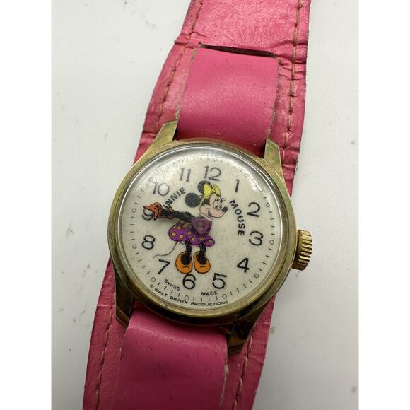 Vintage Disney Minnie Mouse Bradley Swiss 23 Watch Not Tested Pink - Picture 2 of 8